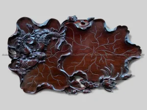 khay trà lá sen cá chép gỗ gụ